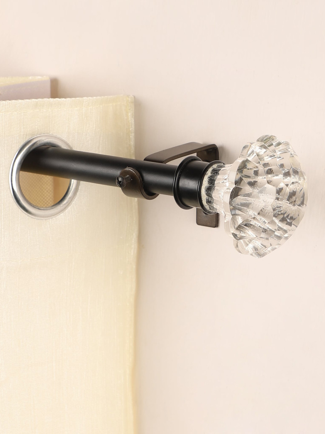 The Decor Mart Pack of 4 Black & White Extendable Curtain Rod with Finial