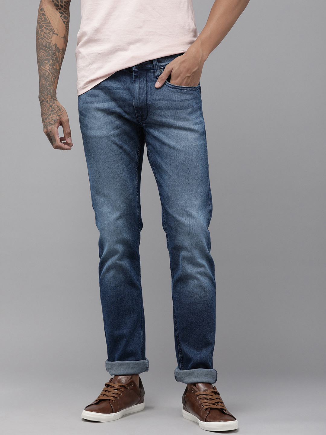 BEAT LONDON by PEPE JEANS Men Blue BARDEN Vapour Slim Fit Heavy Fade Stretchable Jeans