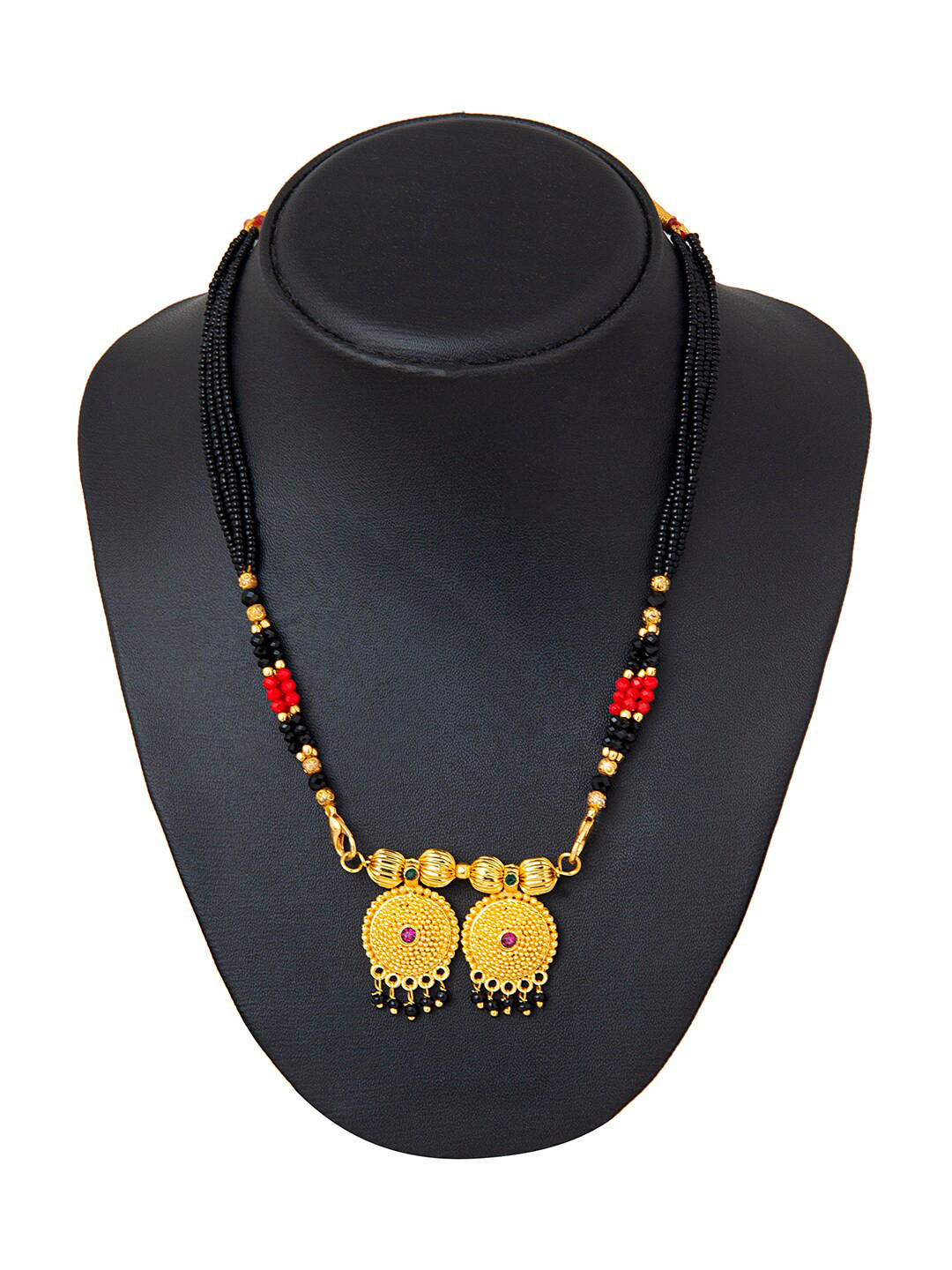 Shining Jewel - By Shivansh Gold-Toned & Black Double Vati Mangalsutra Necklace