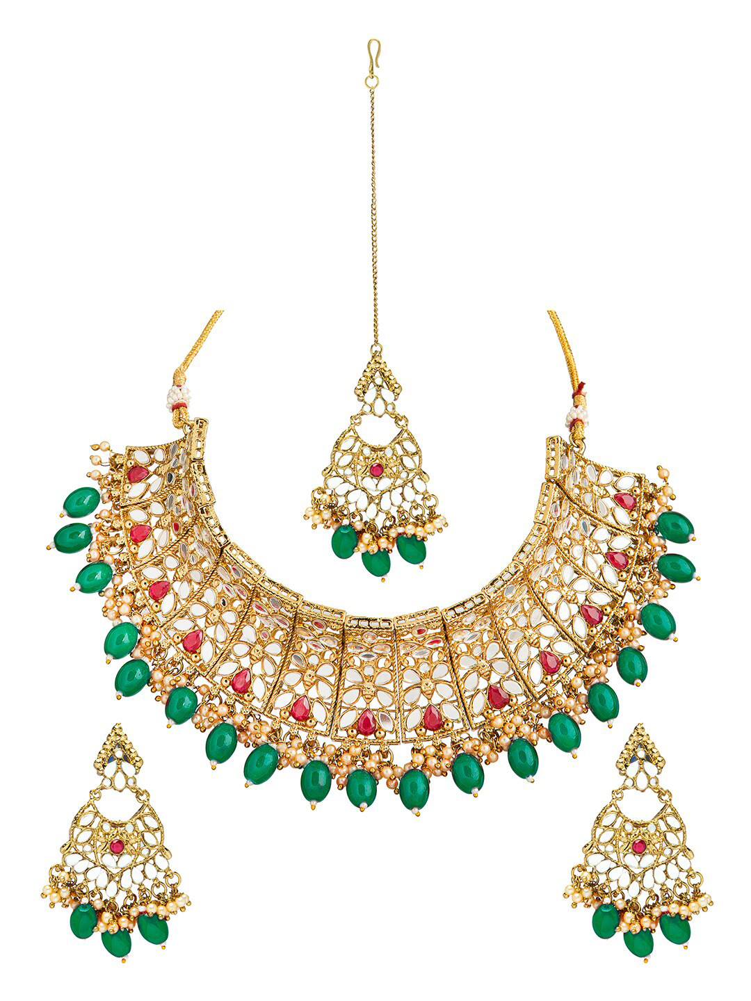 Shining Jewel - By Shivansh Gold-Plated & Green Traditional Jewellery Set & Maangtika