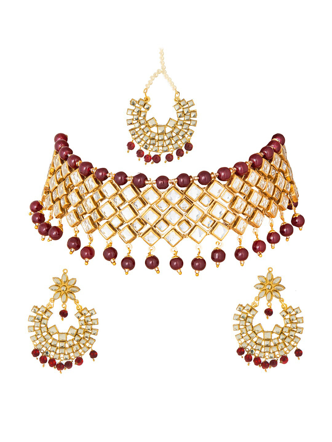 Shining Jewel - By Shivansh Gold-Toned & Red Brass Gold-Plated Choker Necklace