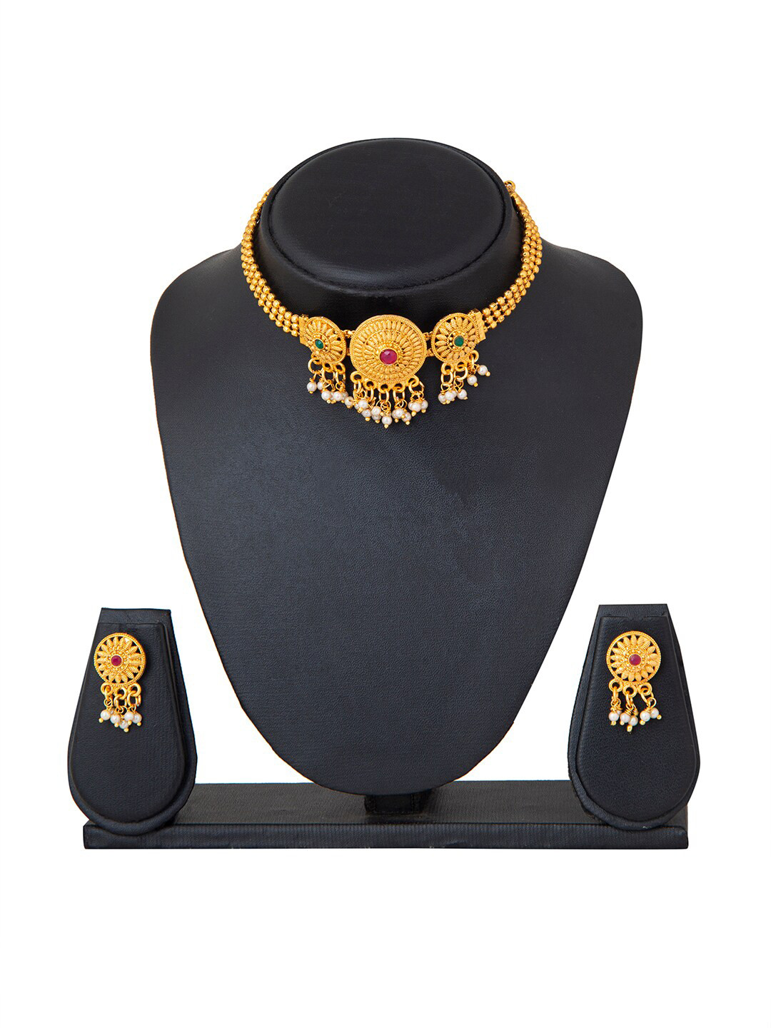 Shining Jewel - By Shivansh Gold-Plated & White Pearls Designer Necklace Set