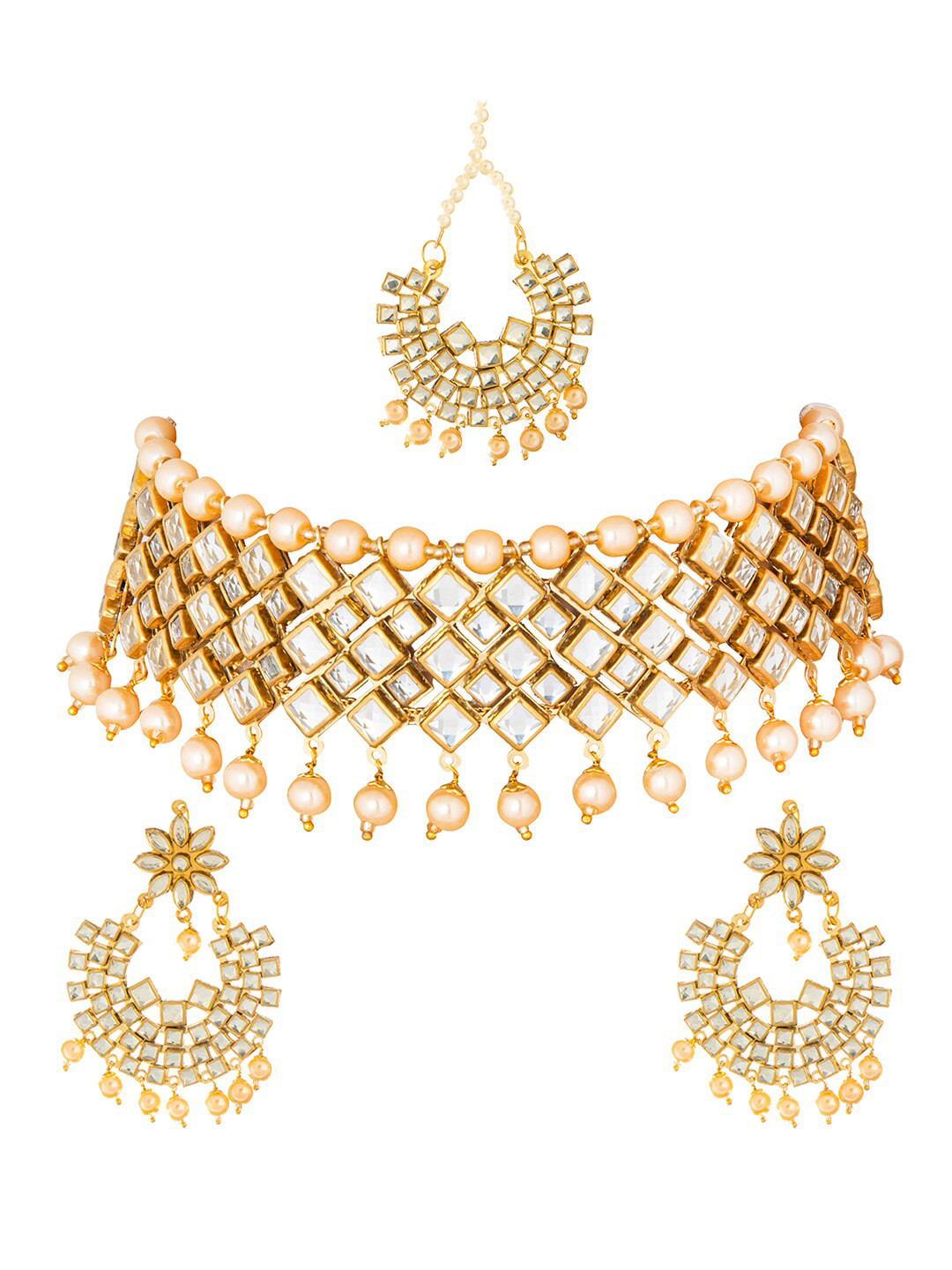 Shining Jewel - By Shivansh Gold-Plated & White Traditional Jewellery Set & Maangtika