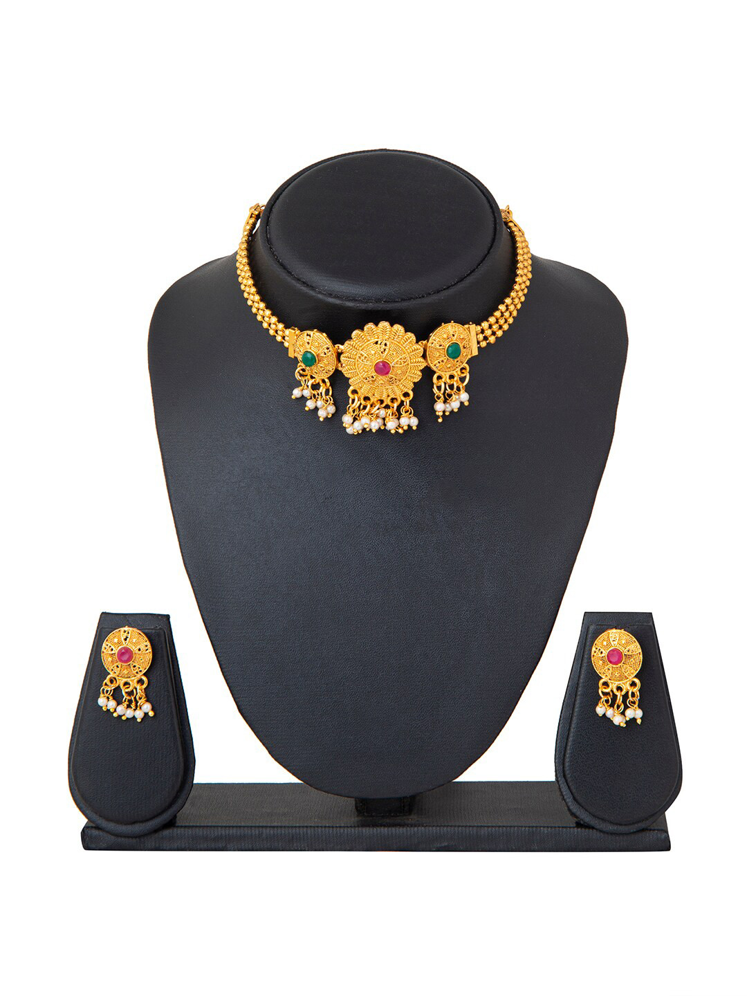 Shining Jewel - By Shivansh Gold-Plated Traditional Ethnic Choker Necklace Jewellery Set