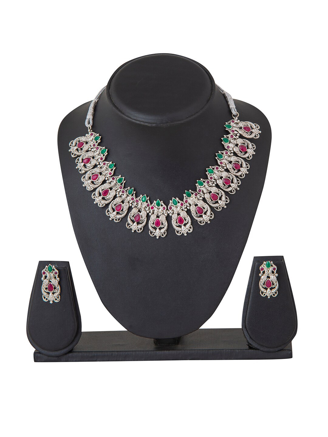 Shining Jewel Silver-Plated Cubic Zirconia Studded Jewelry Set