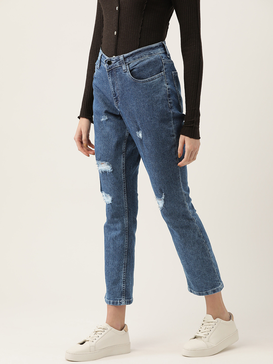 DressBerry Women Navy Blue Low Distress Stretchable Jeans