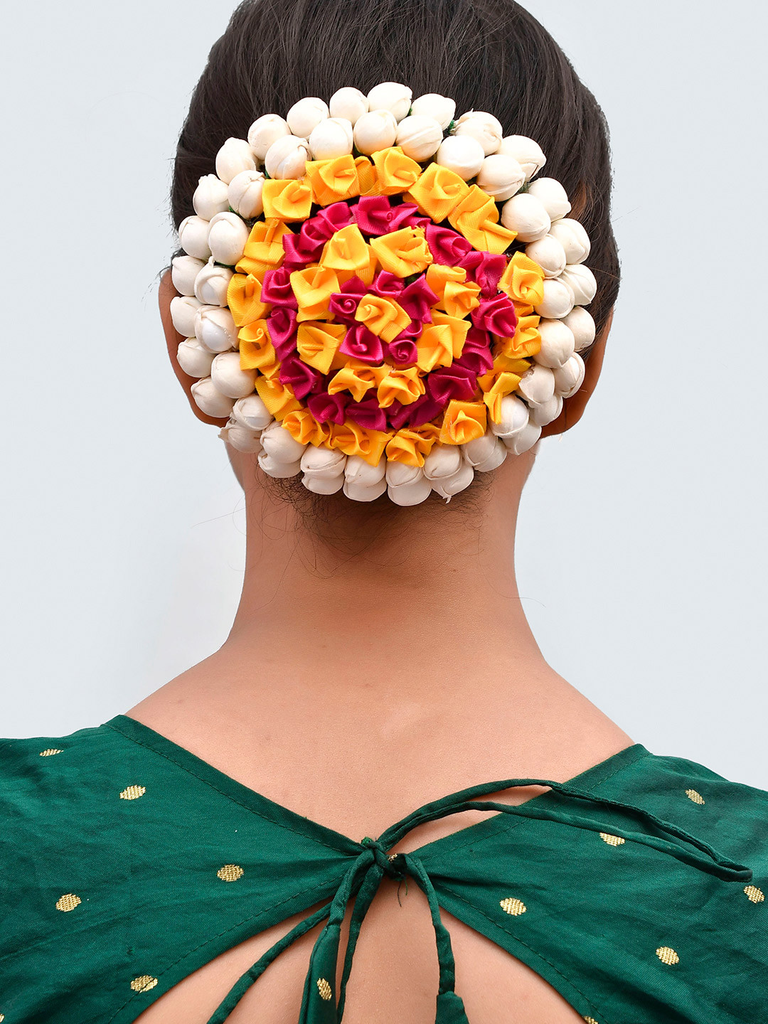 Silvermerc Designs Women Yellow & White Embellished Bun Cover