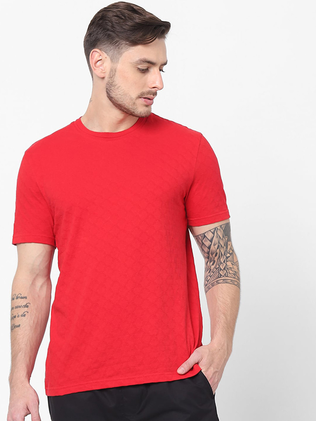 Celio Men Red Cotton T-shirt