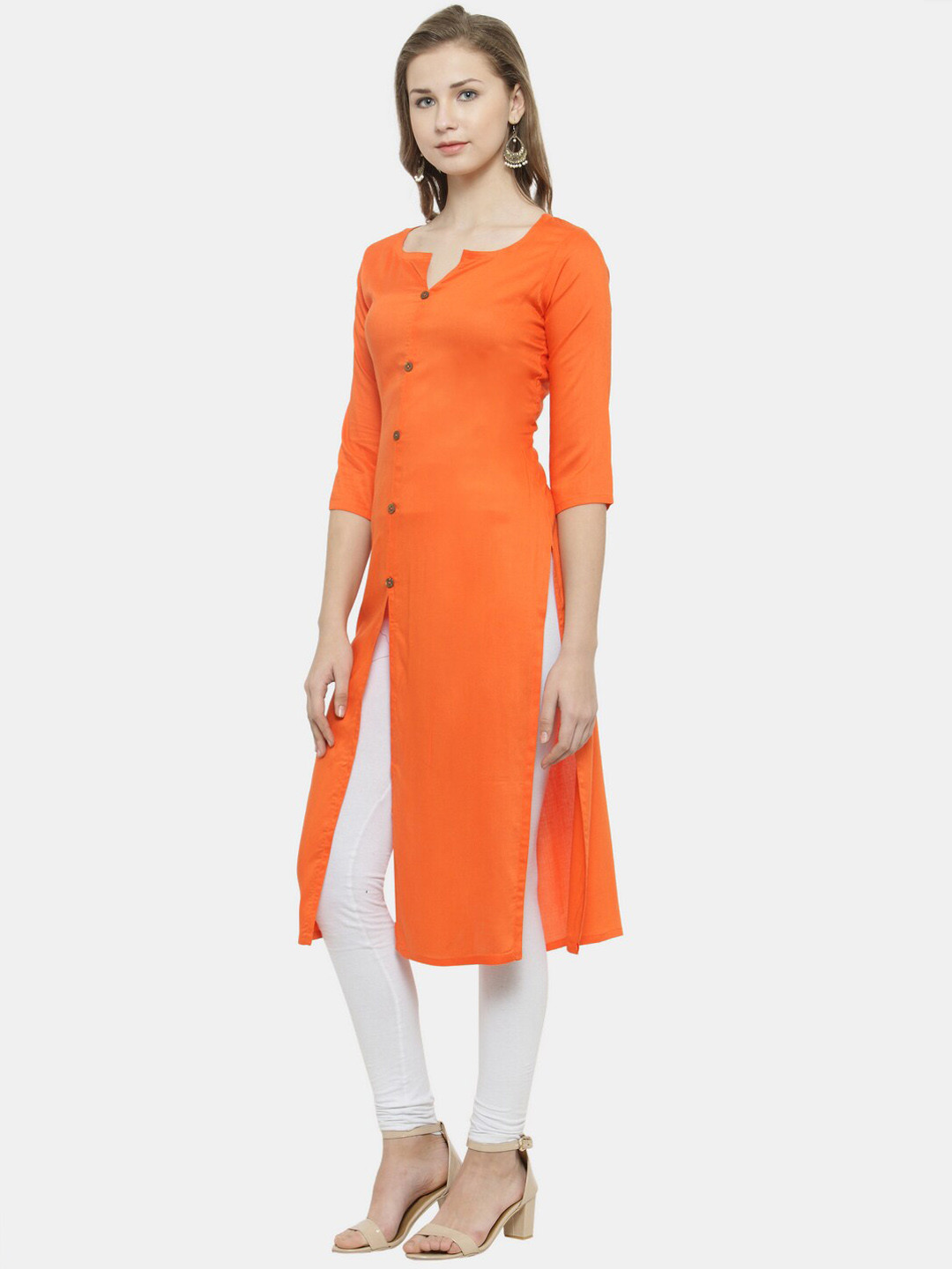Sayesha Women Orange Solid High Slit Kurta