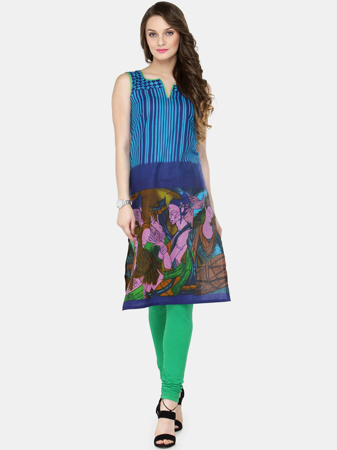 Sayesha Women Blue Floral Digital Printed Pure Cotton Kurta