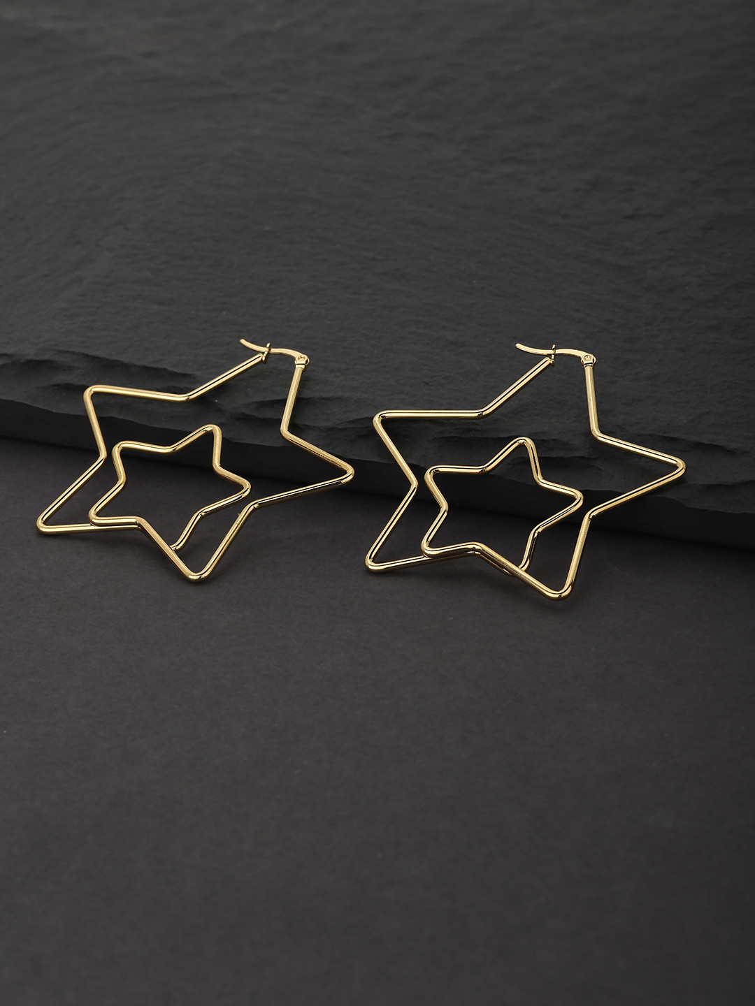 Carlton London Gold-Toned Dual Star Shaped Drop Earrings