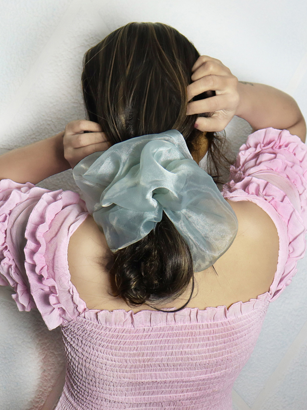Soho Boho Studio Women Grey Oversized Scrunchie Ponytail Holders