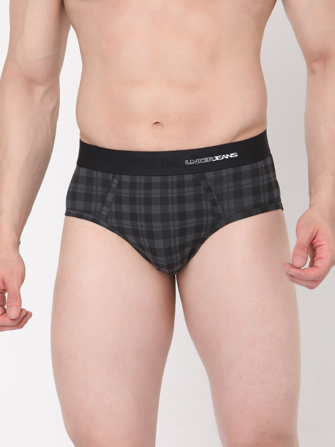 UnderJeans by Spykar Men Black Checked Cotton Blend Basic Briefs