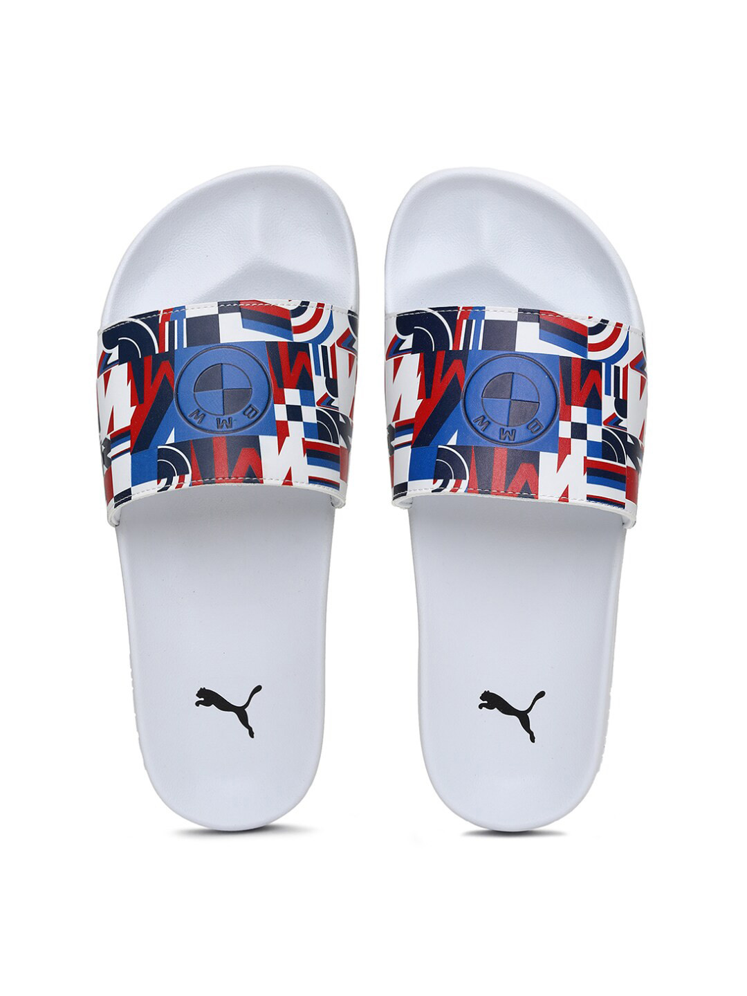 Puma Men White & Blue BMW MMS Leadcat 2.0 Printed Sliders