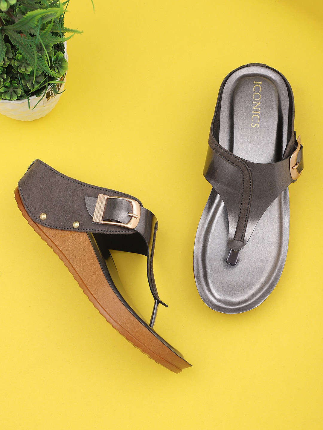 ICONICS Grey Wedges with Buckles