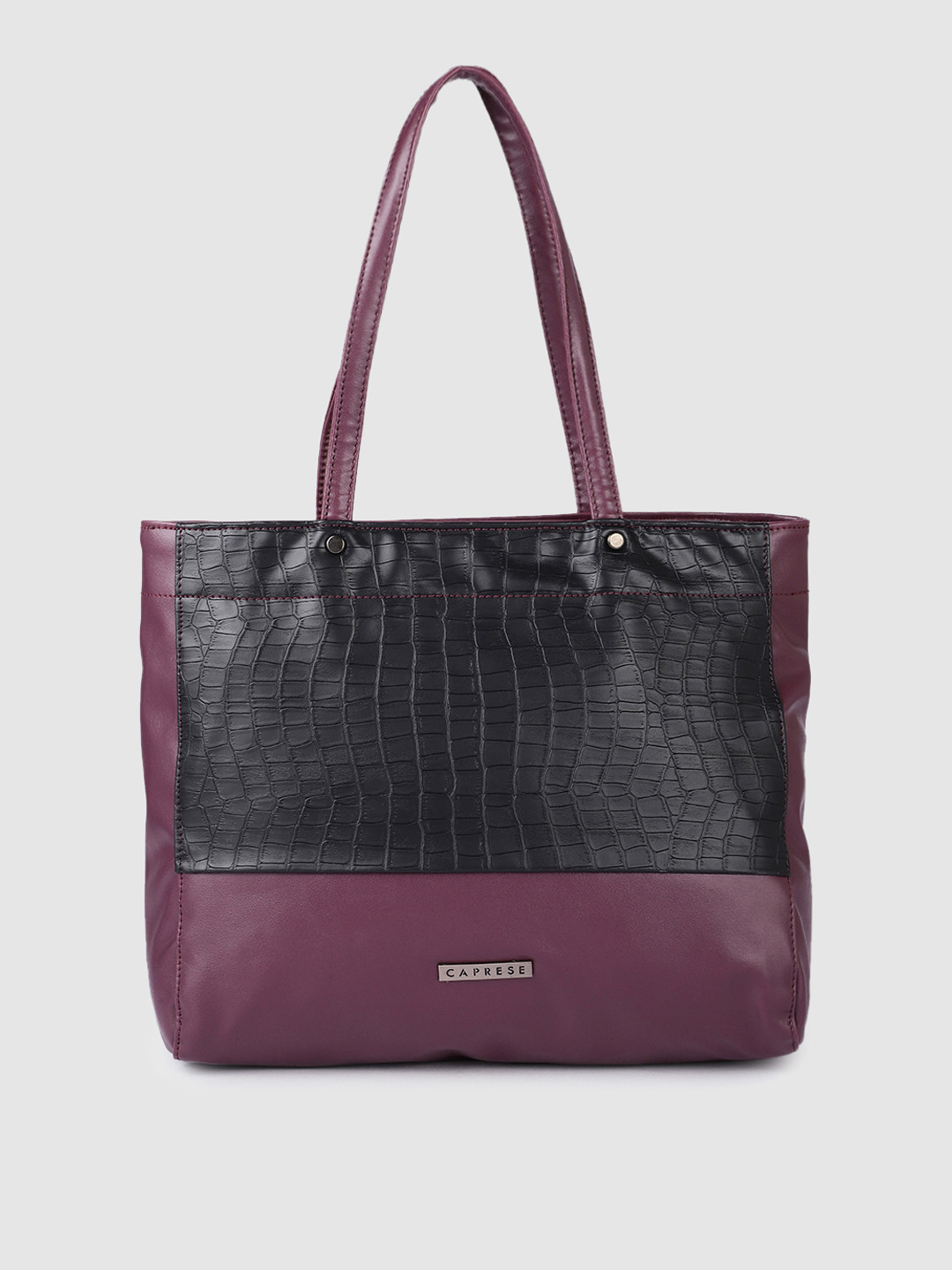 Caprese Burgundy Solid Leather Regular Structured Shoulder Bag with Animal Textured Detail