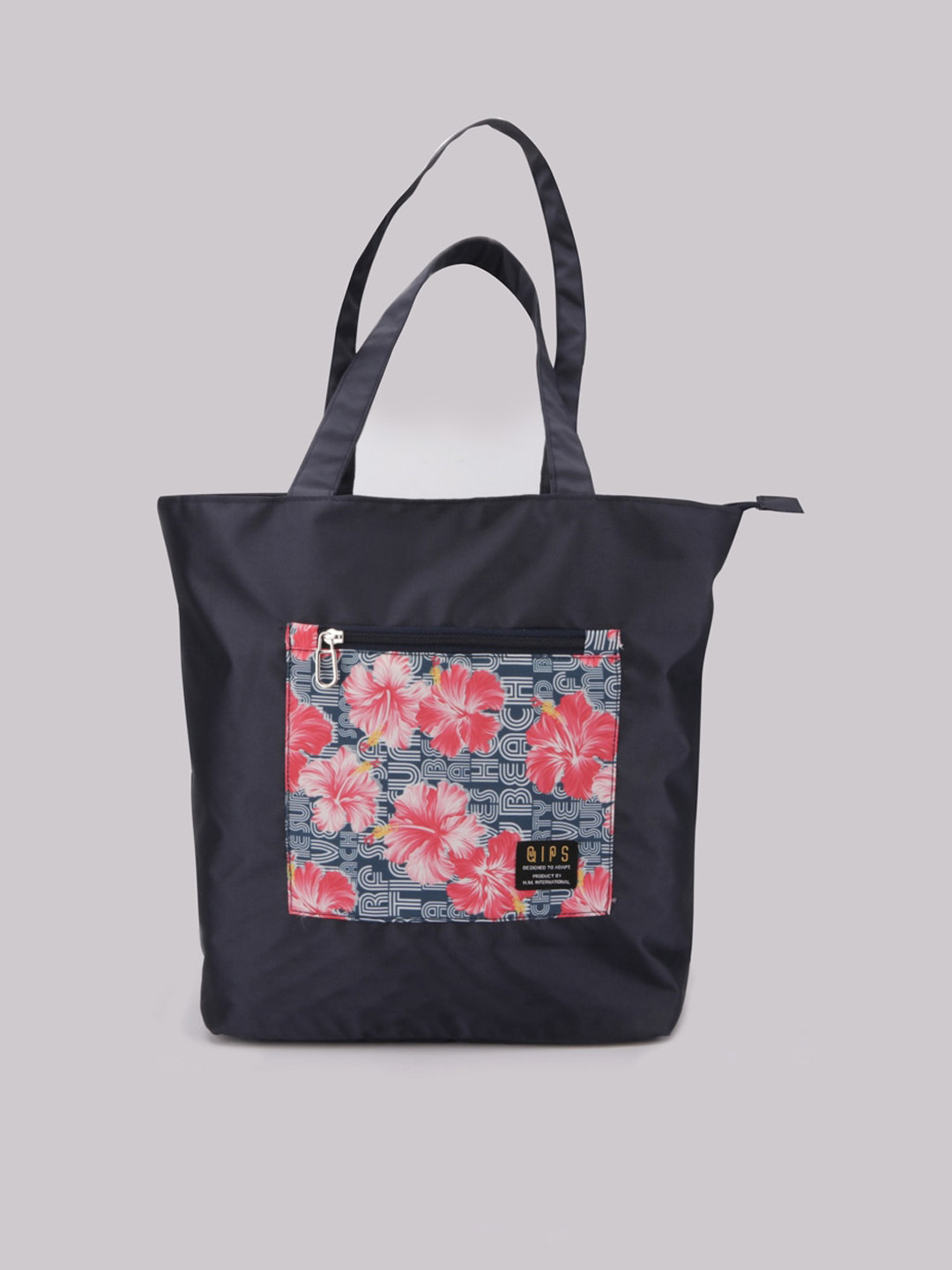 QIPS Navy Blue Printed Oversized Shopper Tote Bag with Tasselled