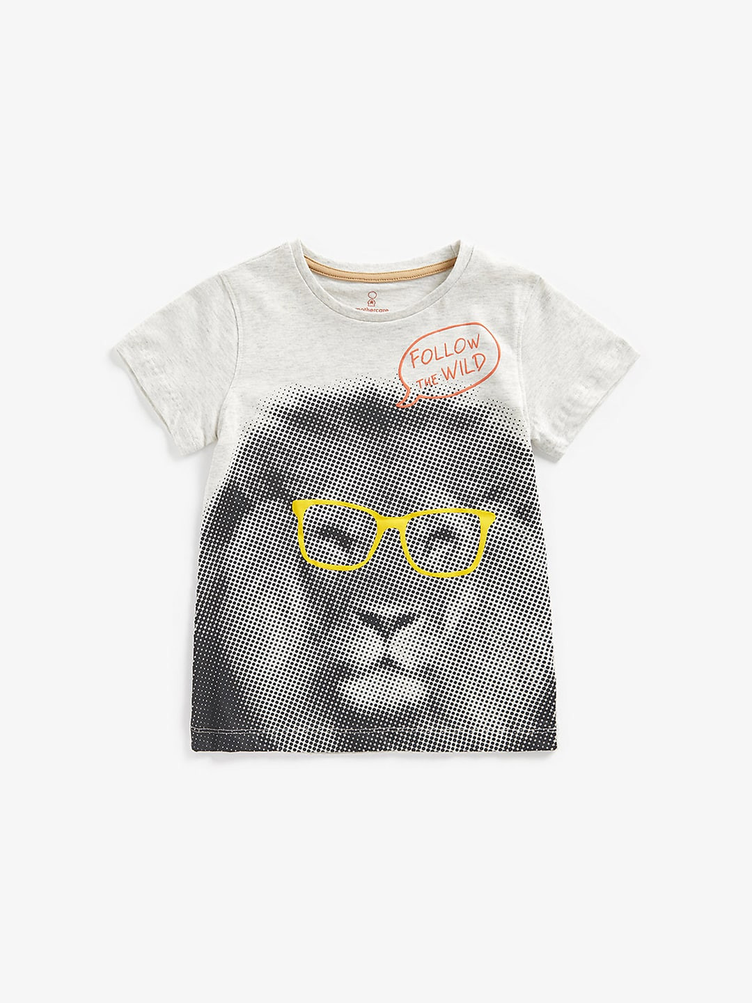 mothercare Boys Grey & Black Printed Pure Cotton T-shirt