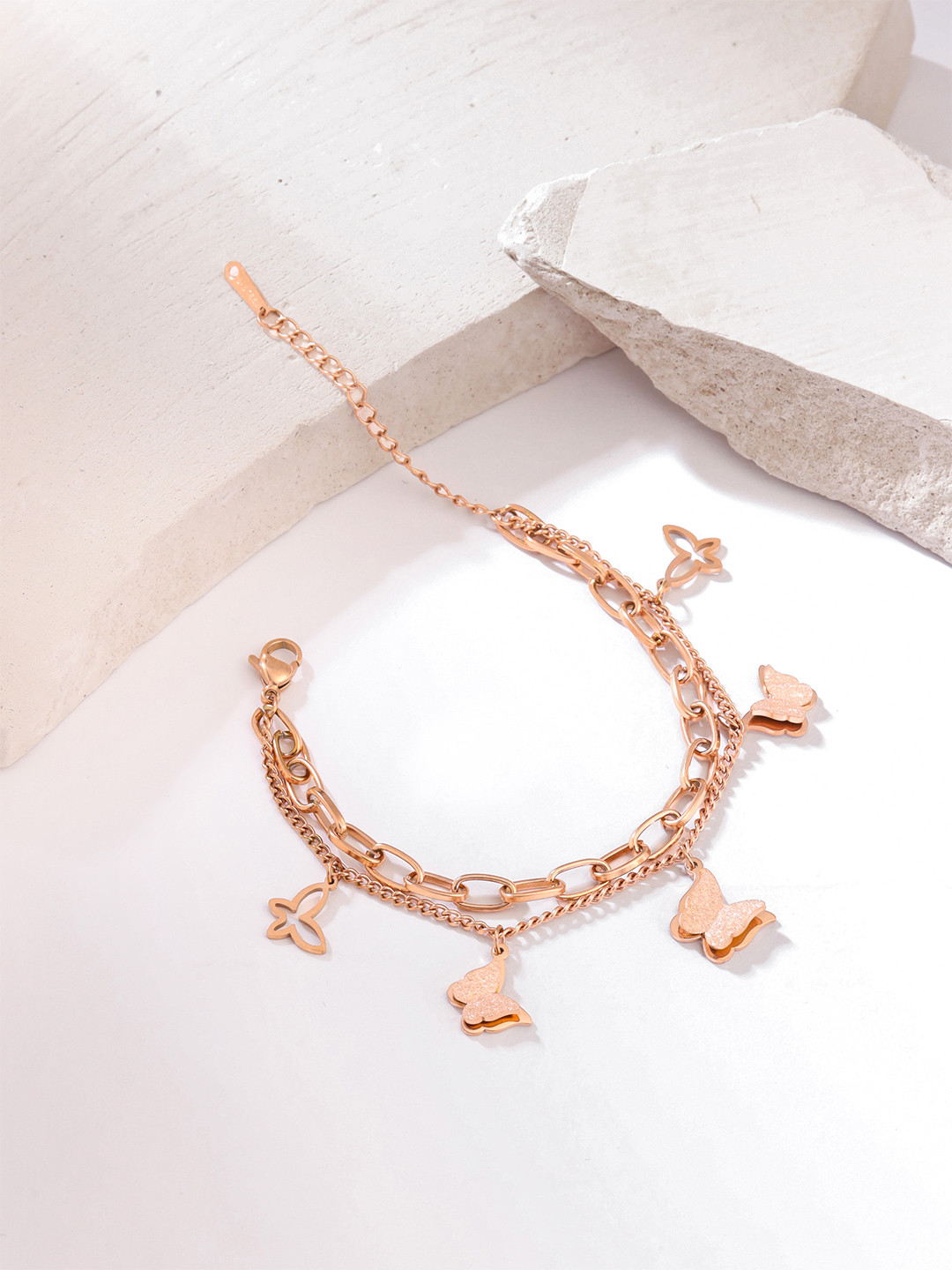 Yellow Chimes Elvora Rose Gold Plated Butterfly Designed Charm Bracelet