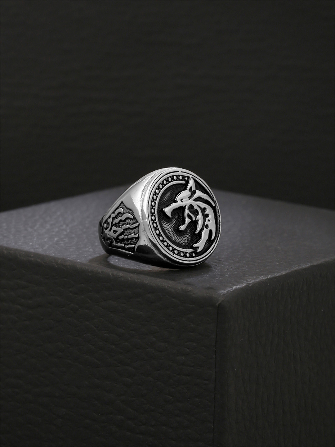 Yellow Chimes Men Black Rhodium-Plated Viking Finger Ring