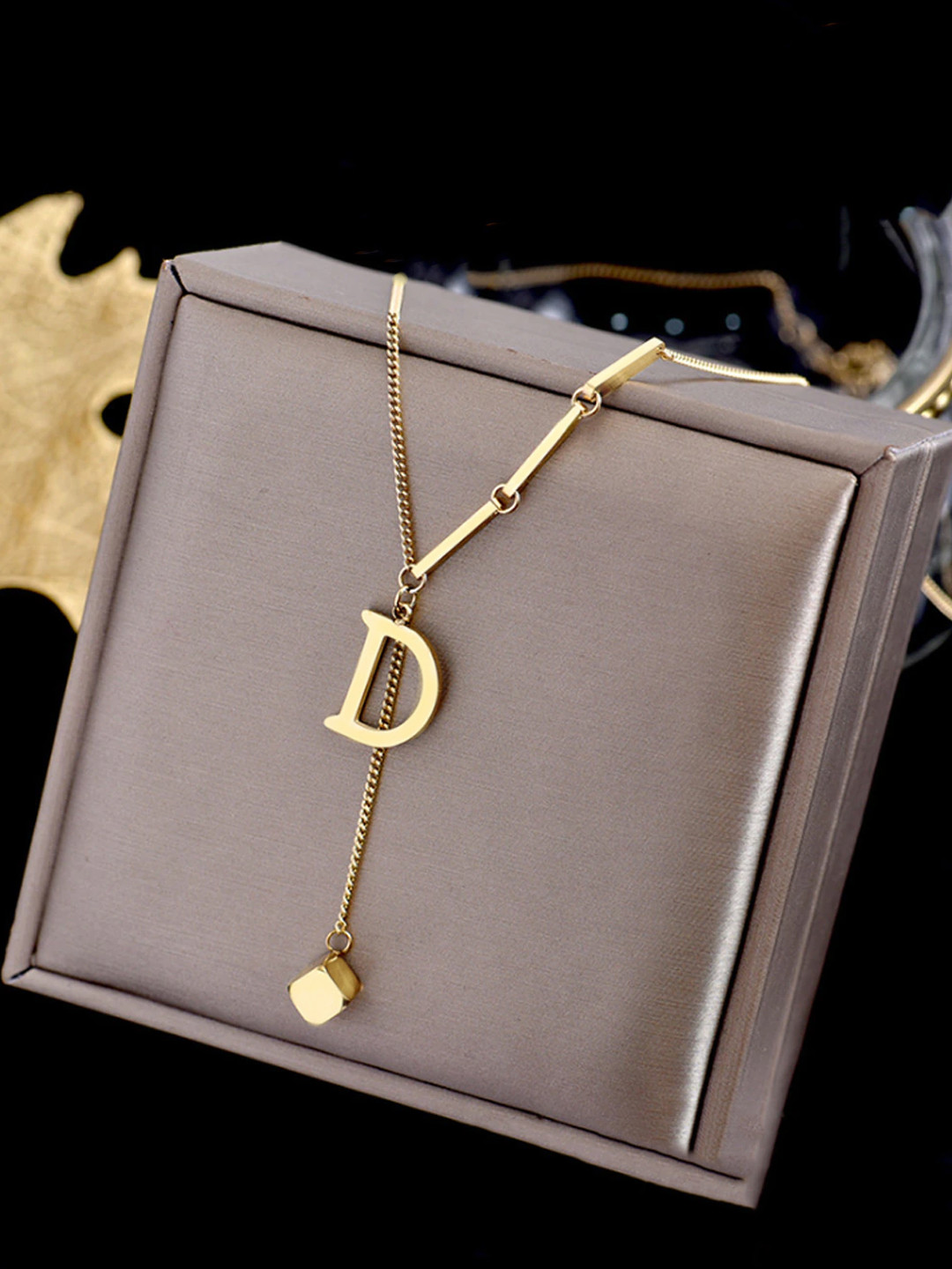 Yellow Chime Gold-Plated Letter D Pendant With Chain