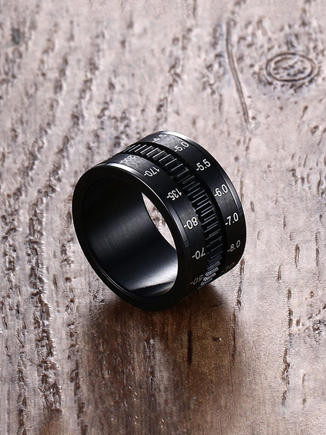Yellow Chimes Men Black Rhodium-Plated Camera Lens Design Finger Ring