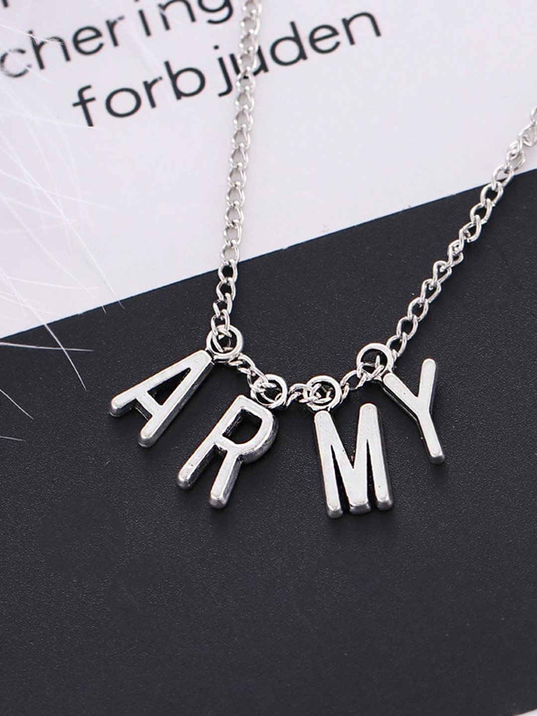 Yellow Chimes Unisex Silver Chain Necklace Stainless Steel ARMY Pendant