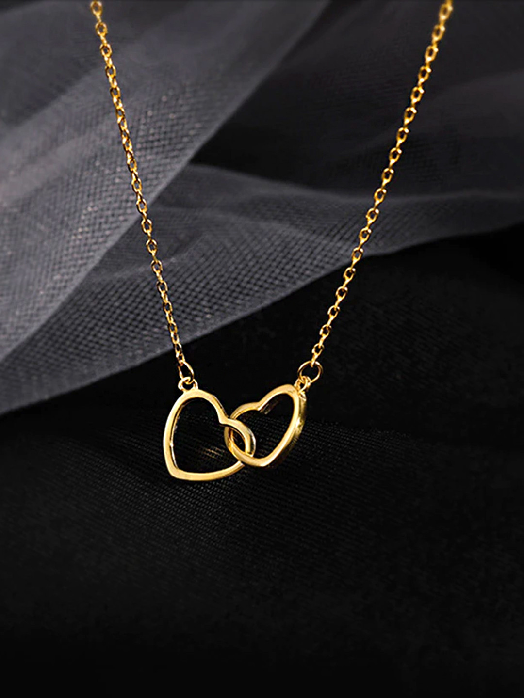 Yellow Chime Rose Gold-Plated Dual Heart Charm Pendant With Chain