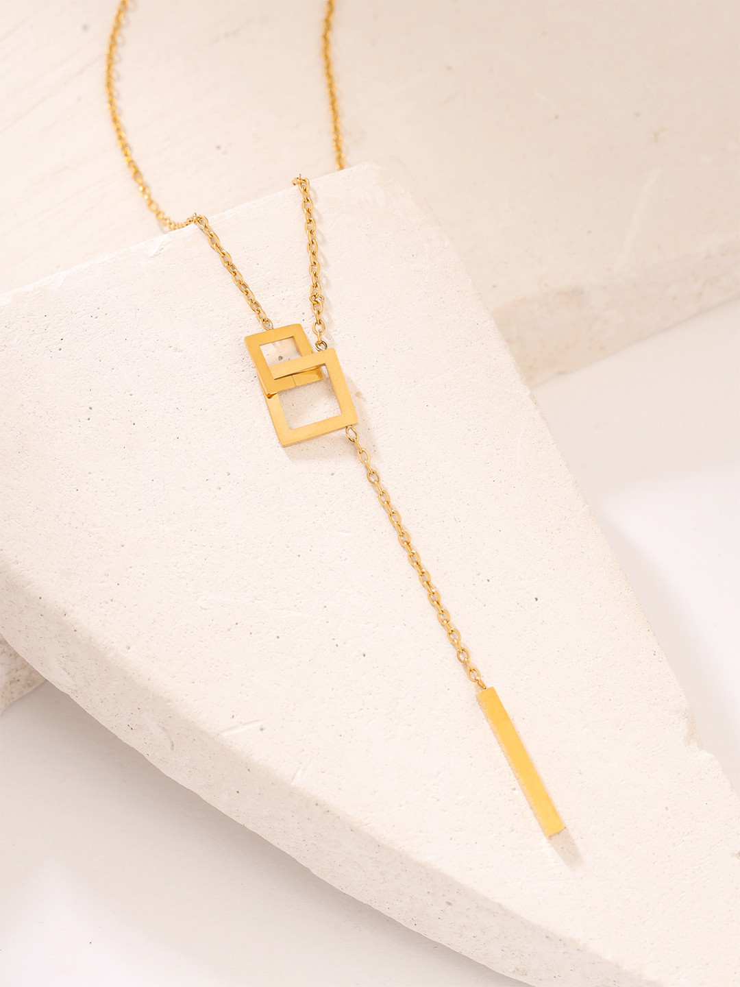 Yellow Chimes Gold-Plated Dual Square Shape Pendant With Chain