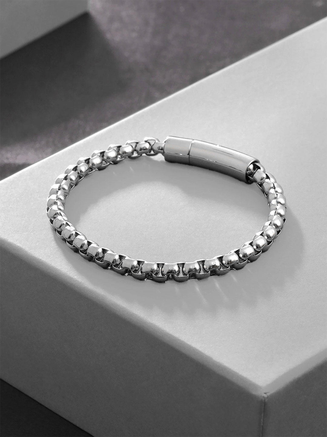 Yellow Chimes Men Silver-Plated Wraparound Beads Bracelet