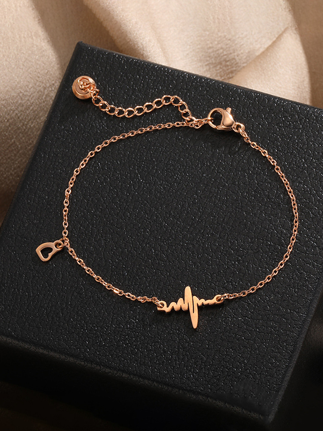 Yellow Chimes Women Stainless Steel Heart Beat Rose Gold Charm Bracelet