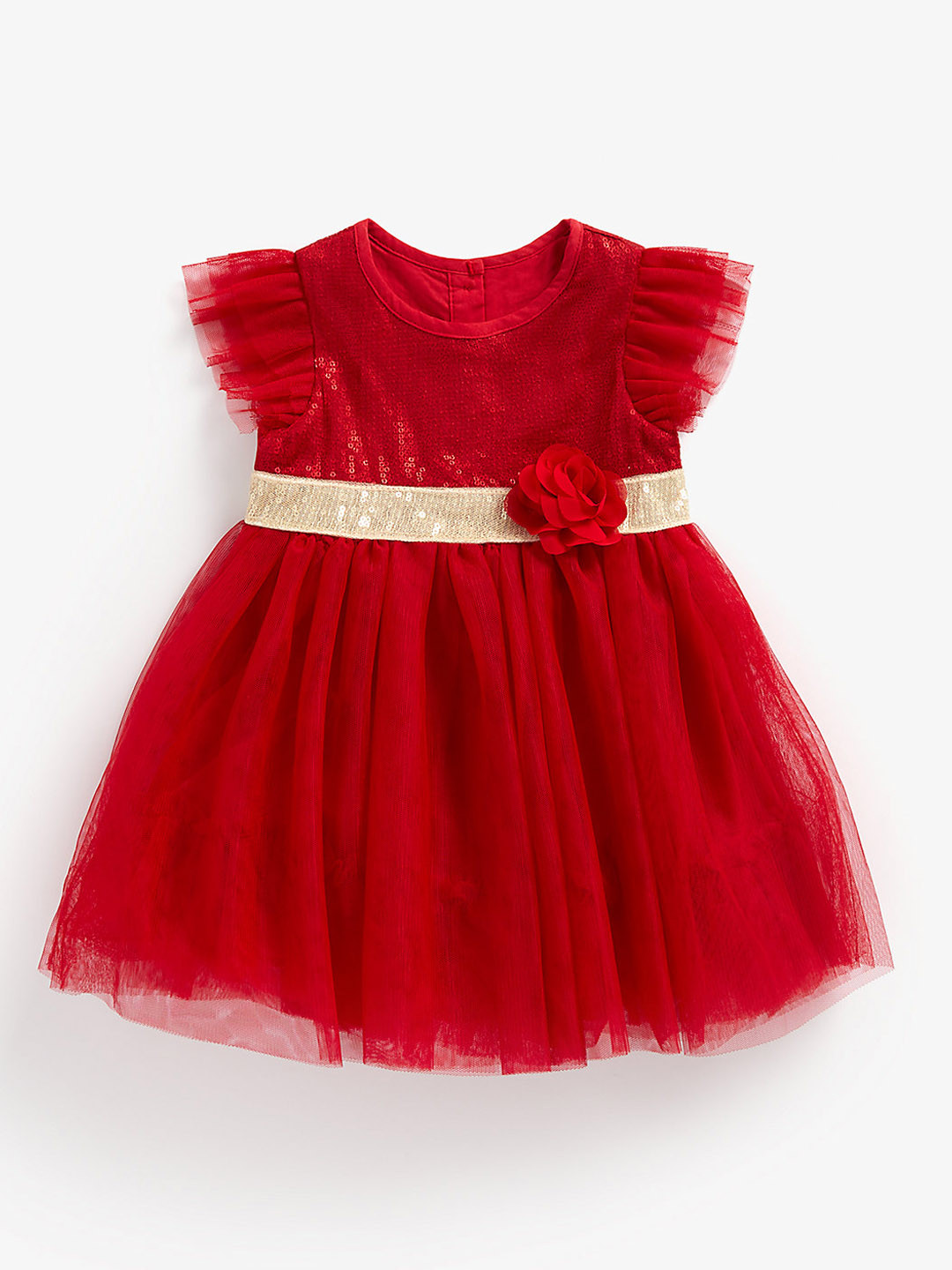 mothercare Girls Sequins Embellished Cap Sleeves Applique Tulle Net Fit & Flare Dress