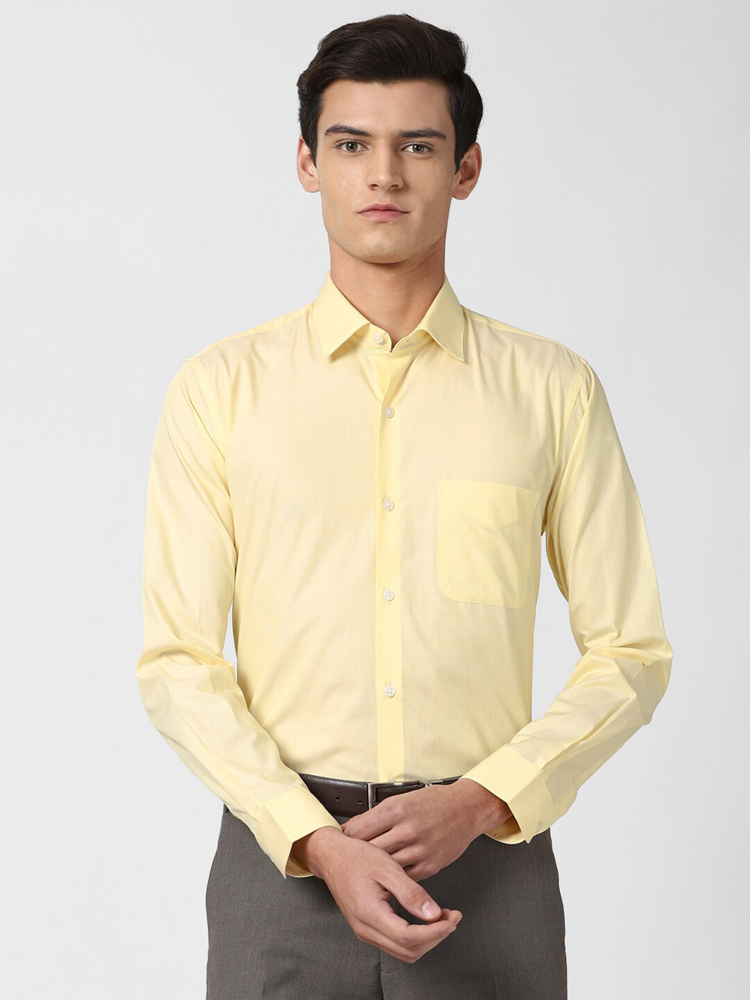 Peter England Elite Men Yellow Slim Fit Formal Cotton Shirt