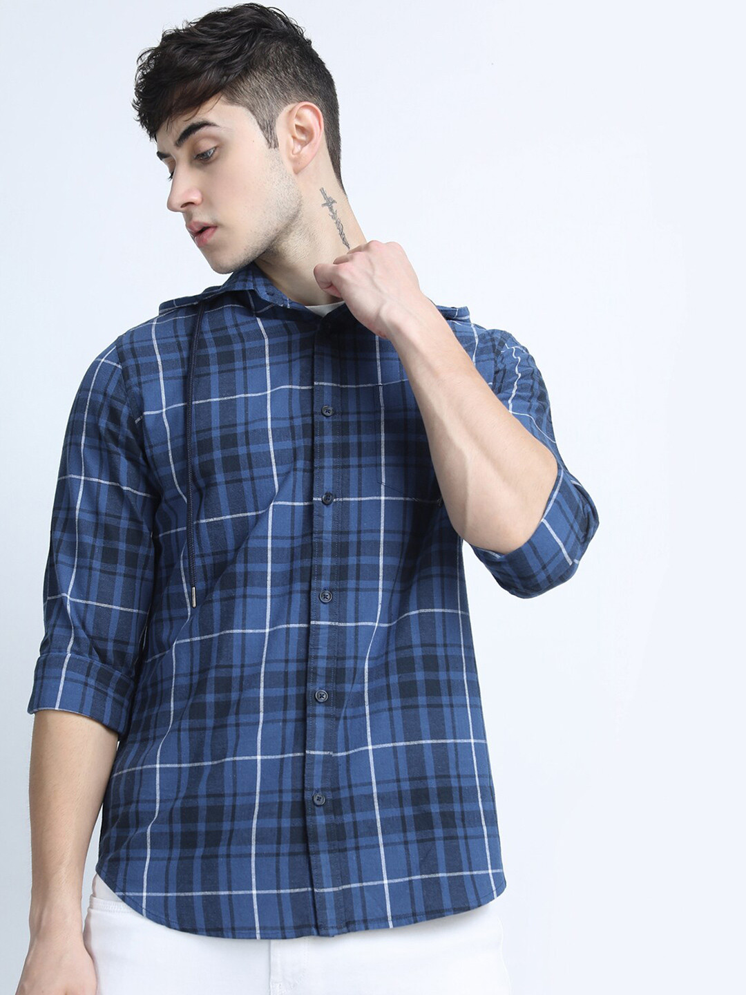 HIGHLANDER Men Blue Slim Fit Tartan Checks Checked Casual Shirt