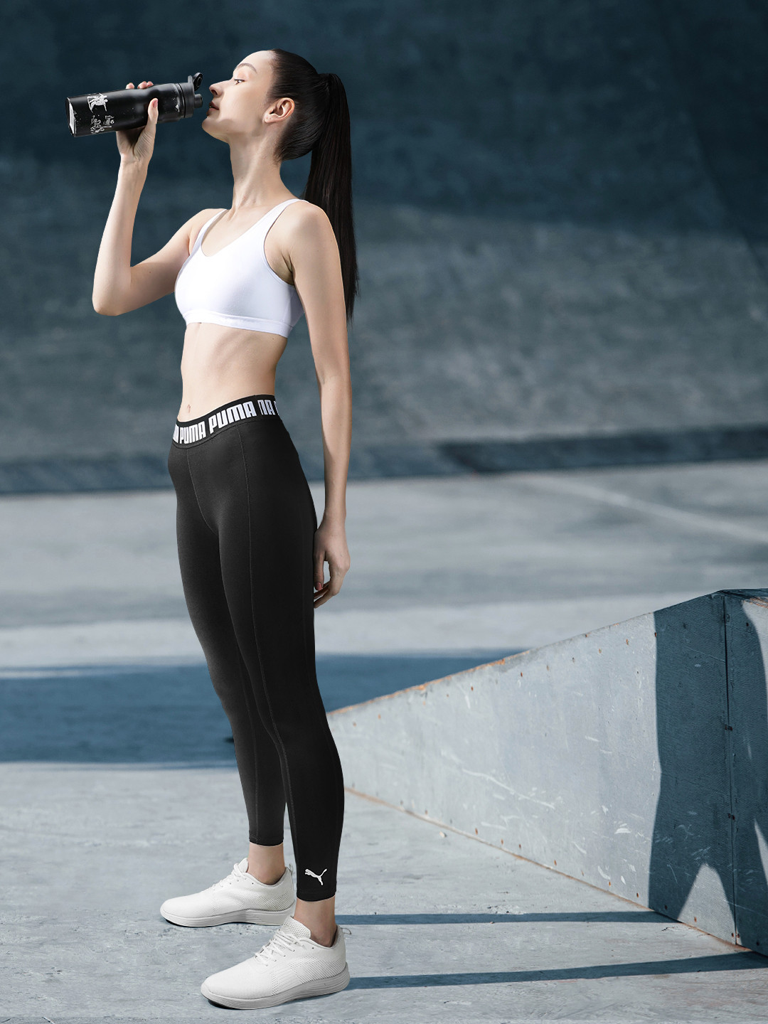 Puma Women Black Brand Logo Printed Strong High Waisted Training Tights