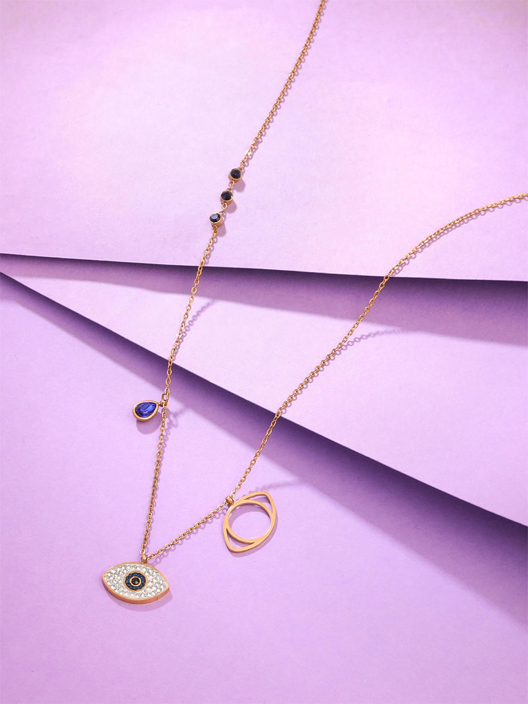Yellow Chimes Rose Gold-Plated Evil Eye Crystal Necklace