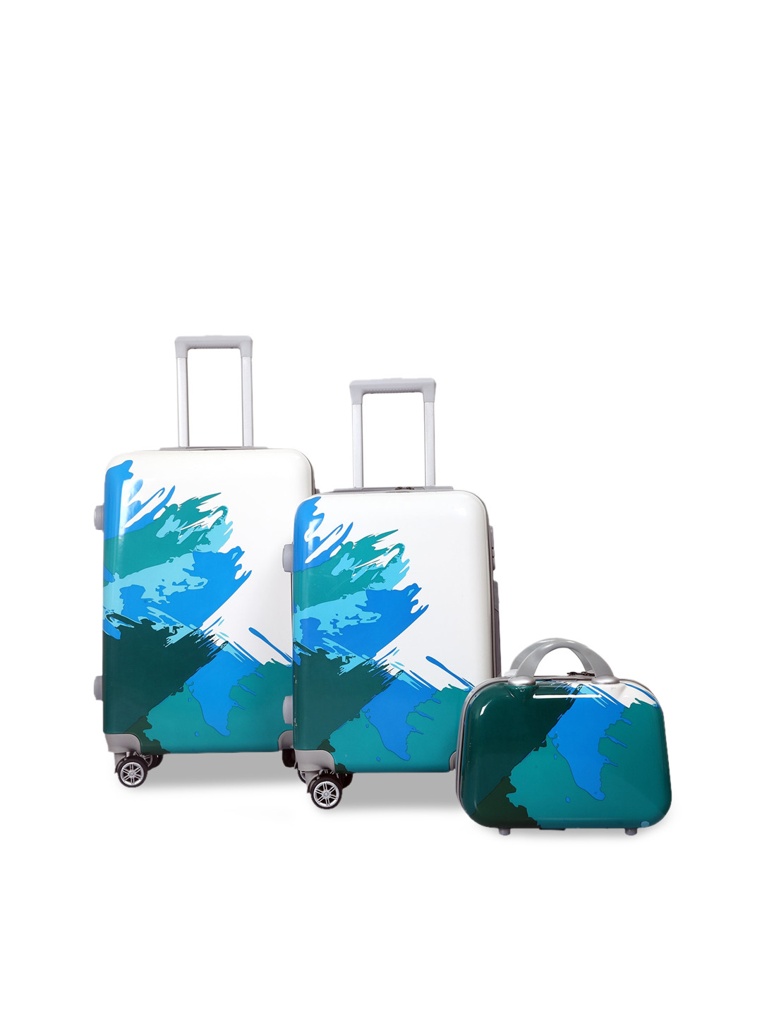 Polo Class Set Of 3 Blue Hard Case Printed Trolley & Vanity Bag Set