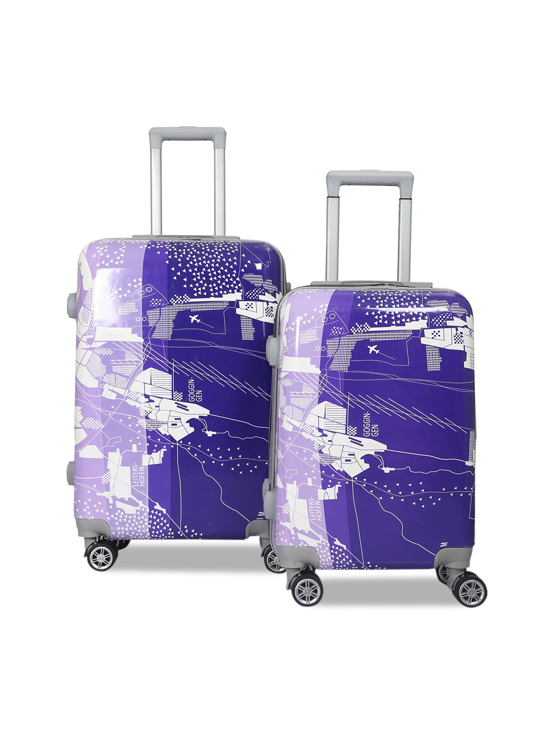 Polo Class Set of 2 Blue & White Printed Hard Case 360 Degree Rotation Trolley Suitcases