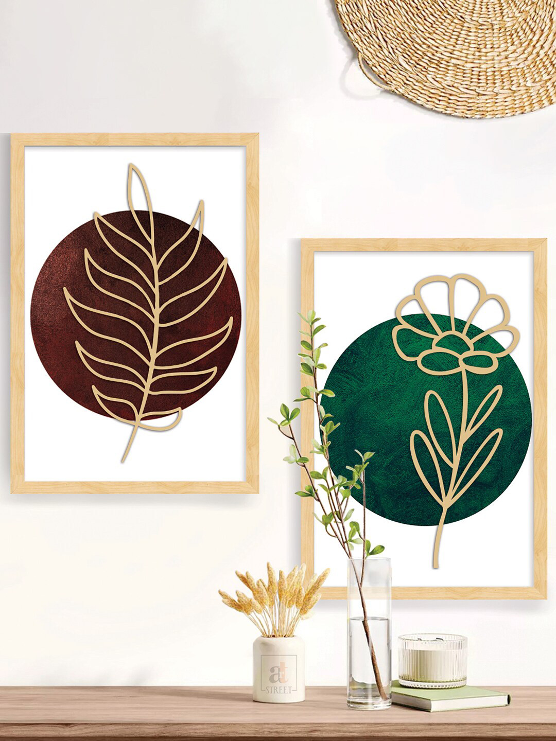 Art Street Set of 2 Boho MDF Embosed 3D Framed Art Print Wall Dcor