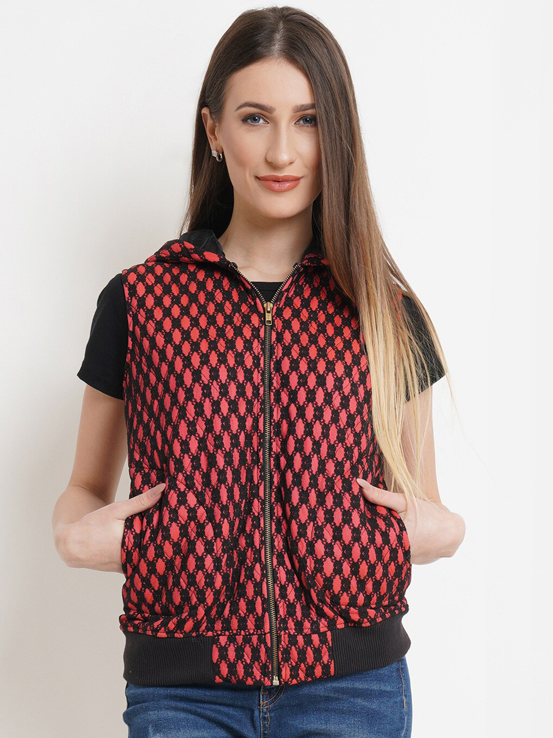 Purple State Women Red Hooded Net Sweatshirt