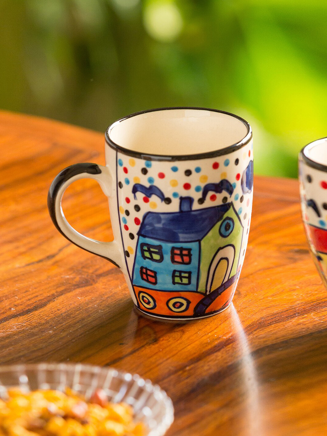 ExclusiveLane Green Graphic Ceramic Hand-Painted Mug-270ml
