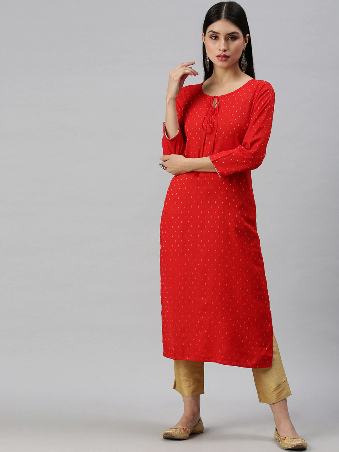 SHOWOFF Women Red Geometric Printed Kurta