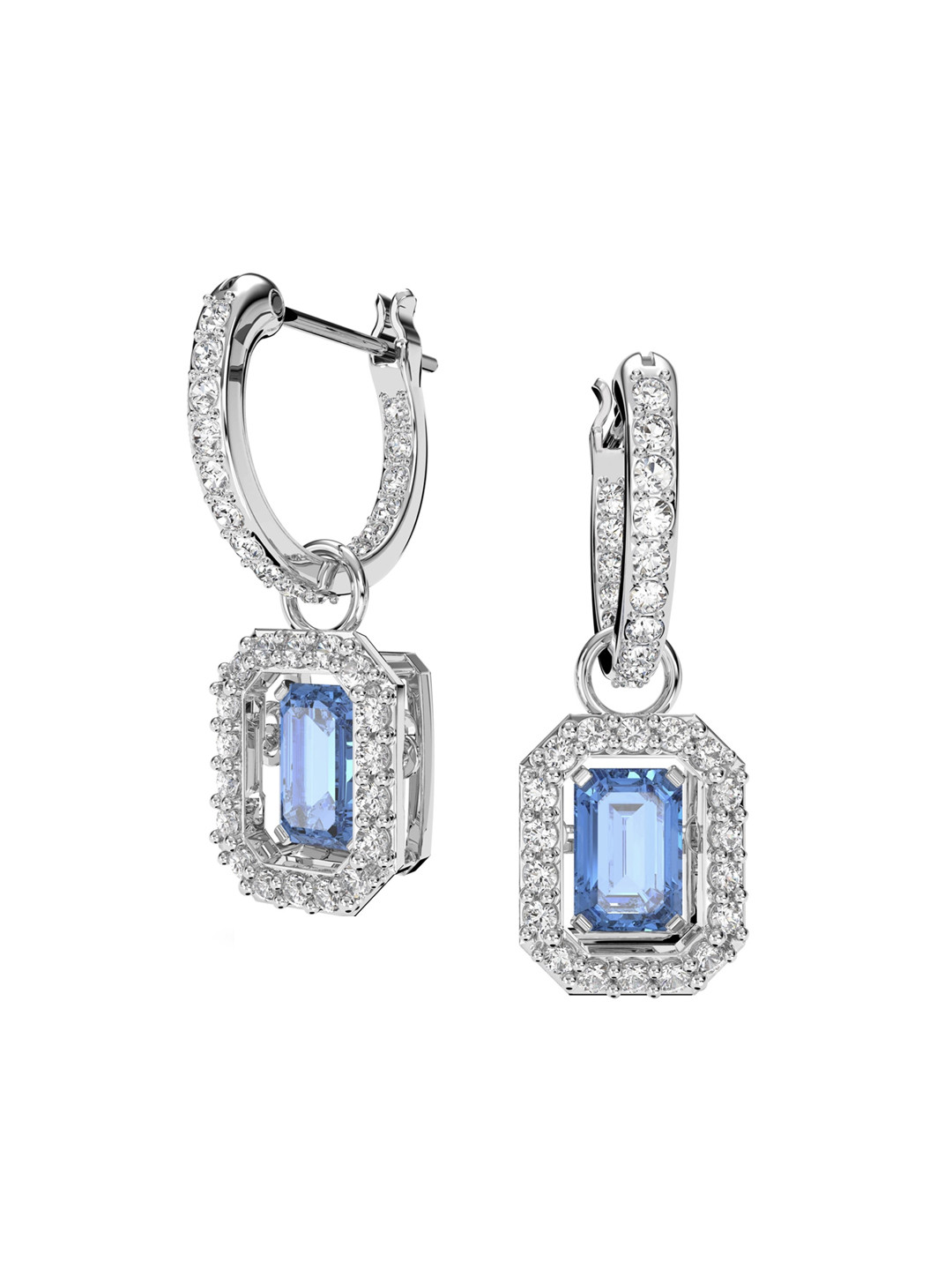 SWAROVSKI White & Blue Crystals Half Hoop Earrings