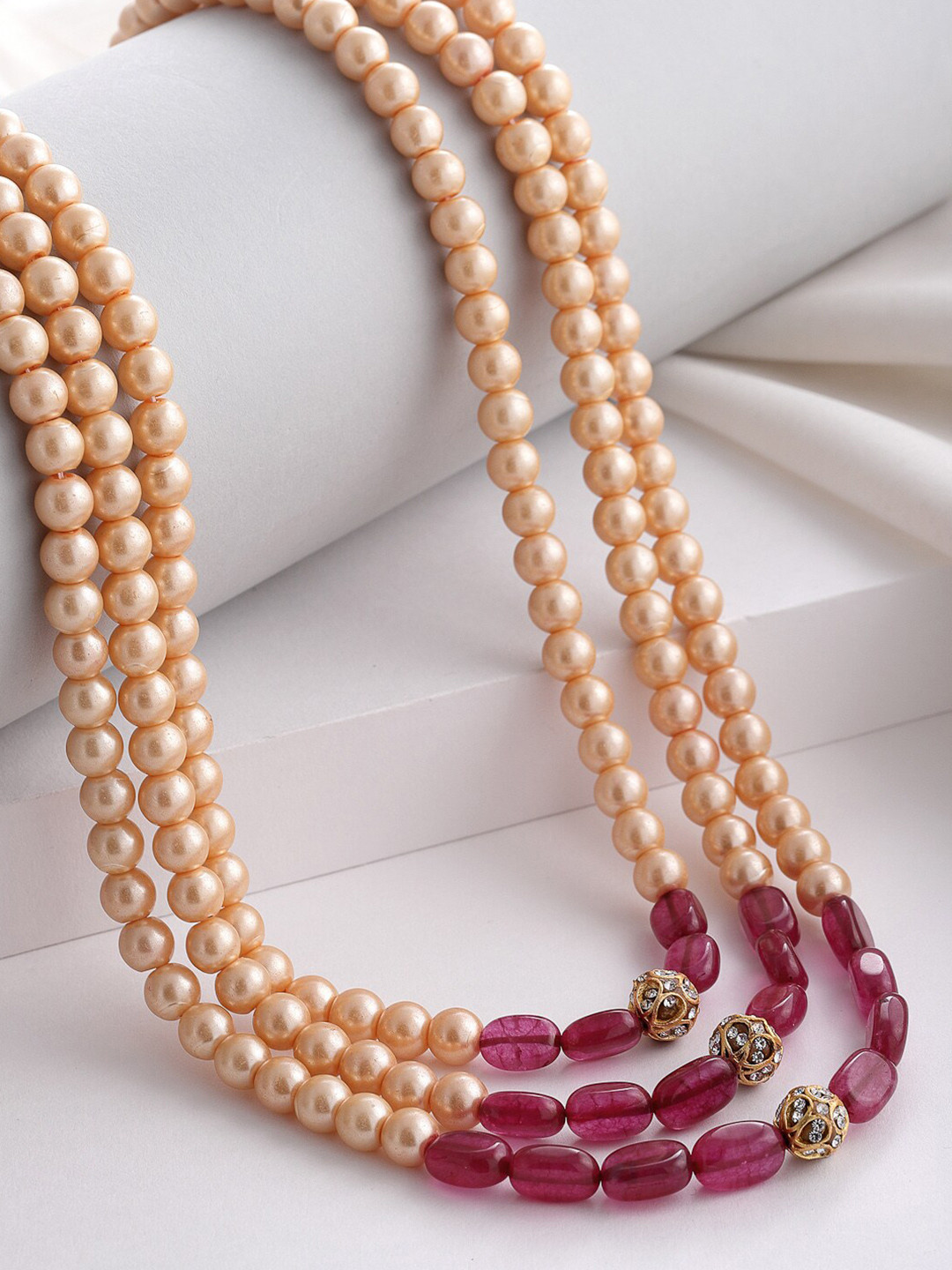 DUGRISTYLE Gold-Plated & Pink Sterling Silver Pearls Layered Necklace