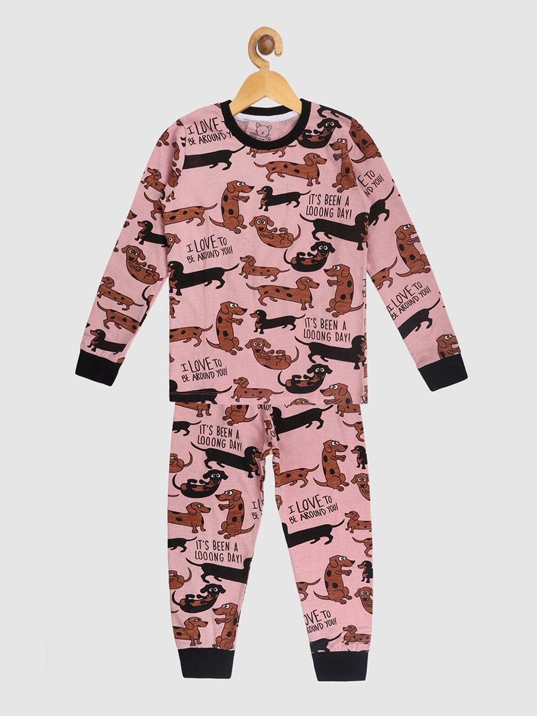 Lazy Shark Girls Pink & Brown Printed Night suit
