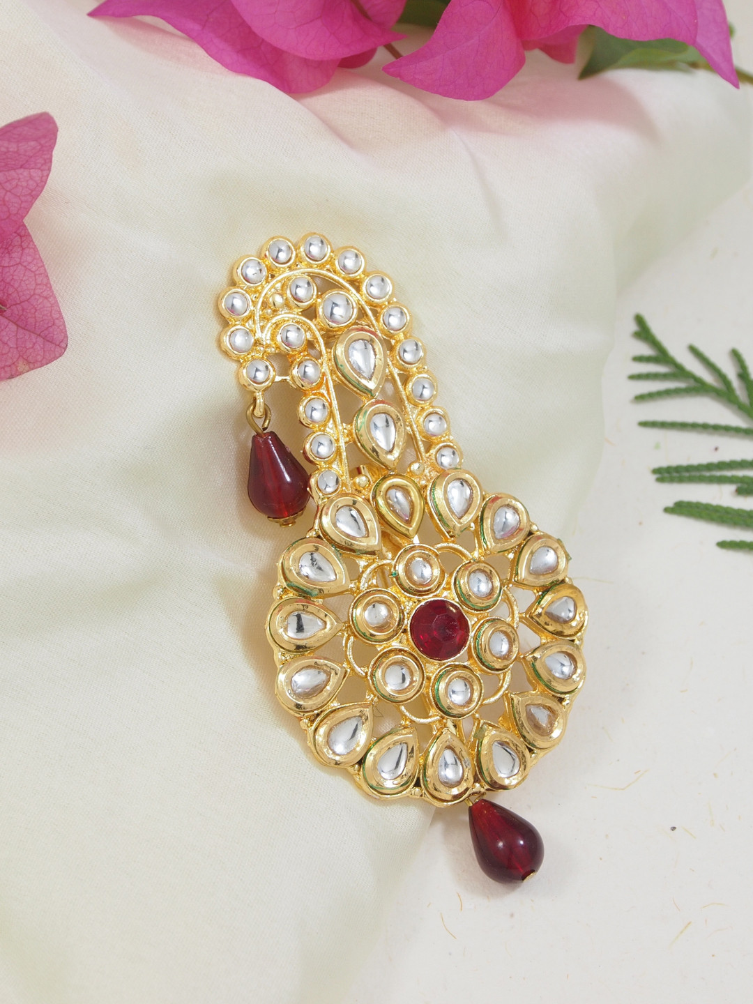I Jewels Maroon Gold Plated Kundan Studded Handcrafted Mahajara Dulha Pagadi Kalangi
