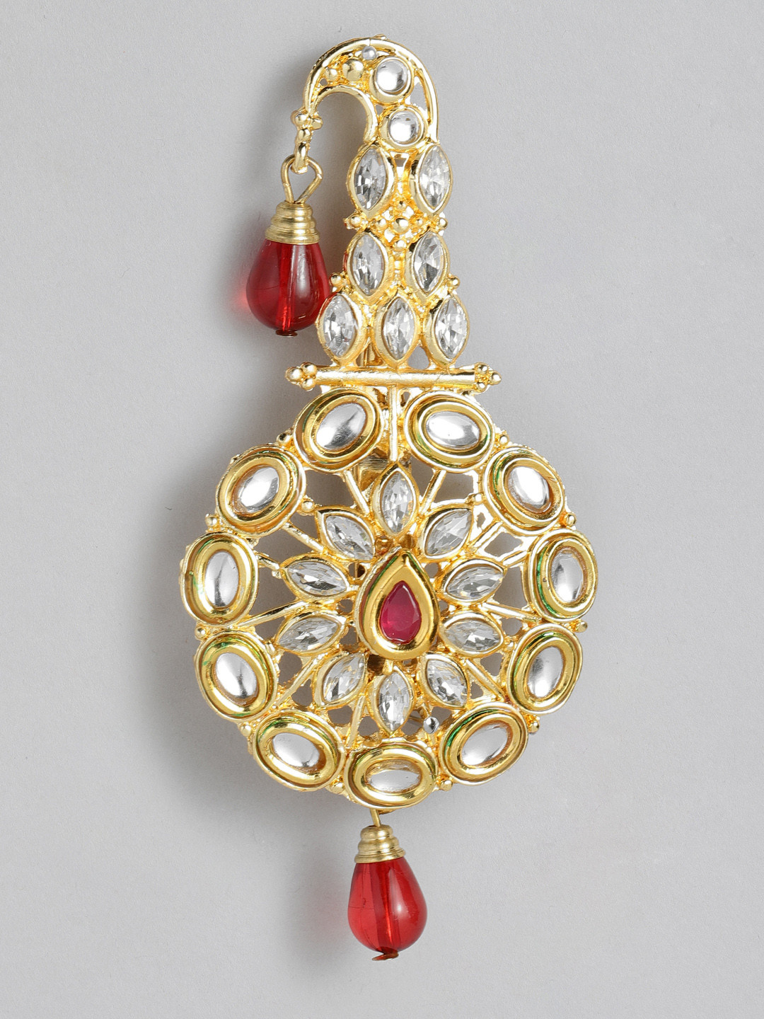 I Jewels Maroon Gold Plated Kundan Studded Handcrafted Mahajara Dulha Pagadi Kalangi