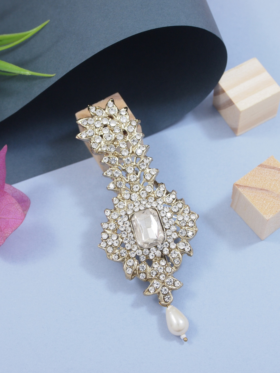 I Jewels White Gold Plated Stone Studded Handcrafted Mahajara Dulha Pagadi Kalangi