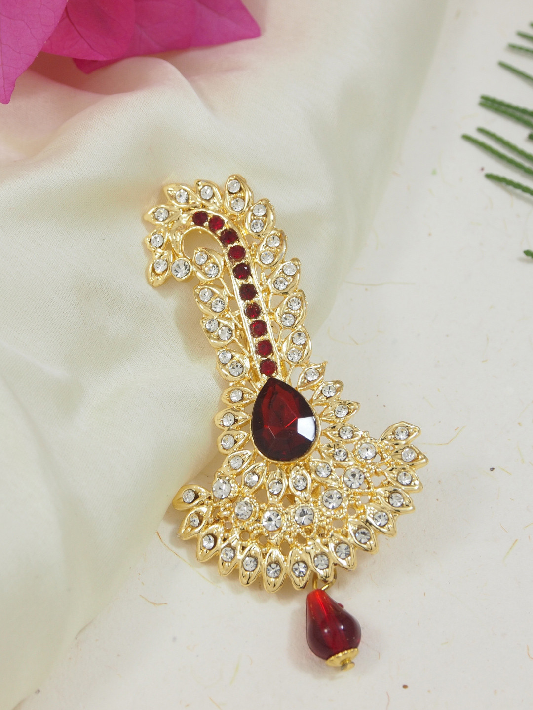 I Jewels Men Maroon & Gold-Toned Gold Plated Stone Studded Maharaja Dulha Pagdi Kalangi