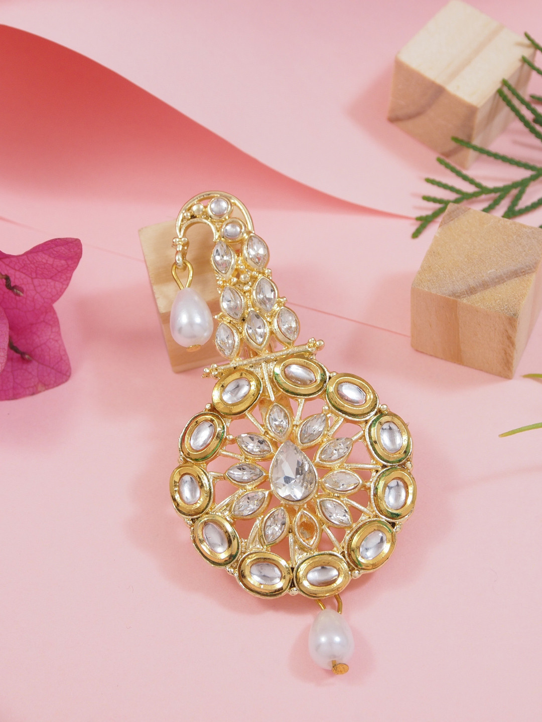 I Jewels White Gold Plated Kundan Studded Handcrafted Mahajara Dulha Pagadi Kalangi